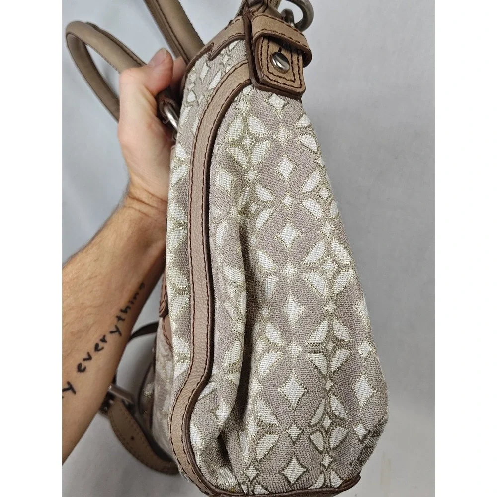 Fossil Maddox Signature Satchel Metallic Fabric Leather Shoulder Bag ZB5354 NWT